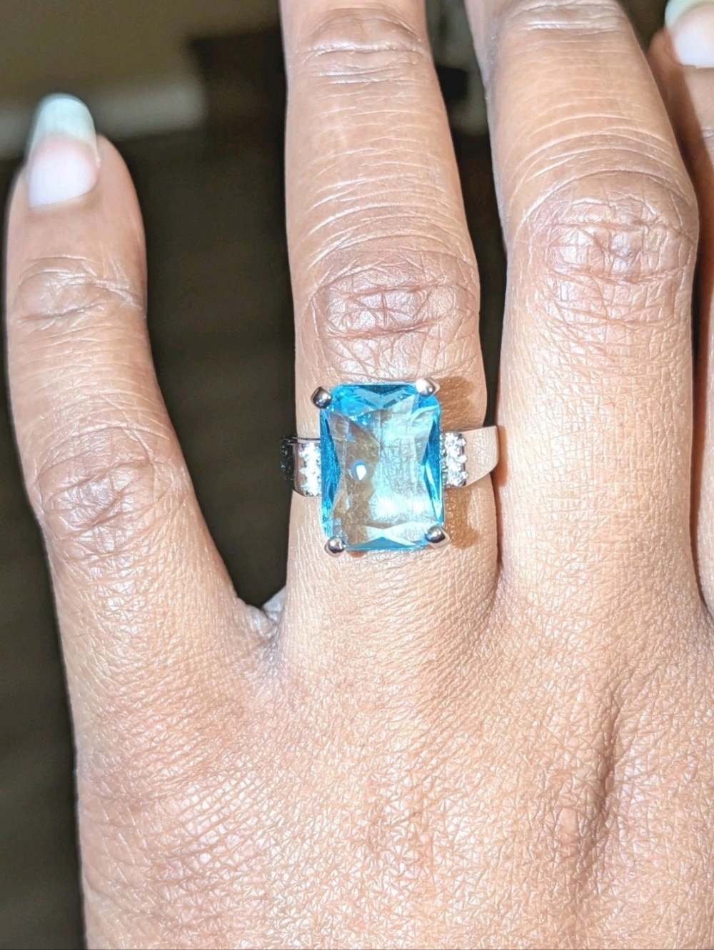 Women's Emerald Cut Aquamarine & White CZ 5 CT Classic Engagement Ring Sz 6